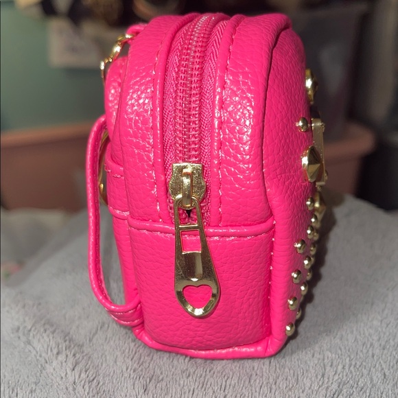 NEW Vegan Pebble Leather Purse Charm MCM Design Pouch Hot Pink - Picture 3 of 7